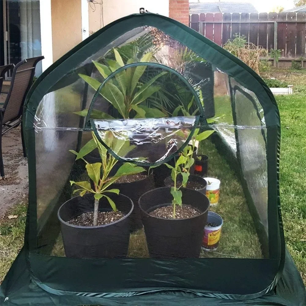 Outdoor greenhouse, heavy-duty eco-friendly fiberglass pop-up frame and durable lid with screens, 8.2x4.1x4.4 feet