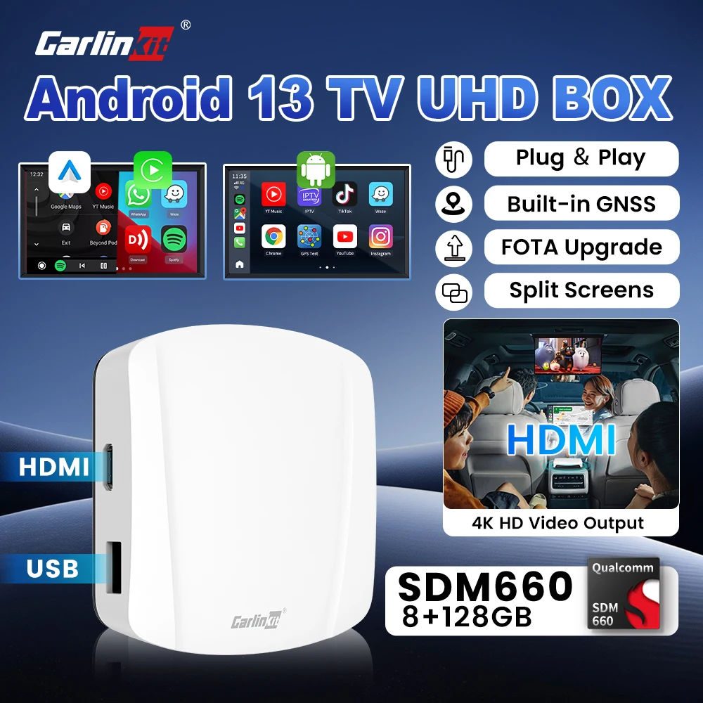 128G Carlinkit SDM660 Ai Box Android 13 Qualcomm 8 Core Android Auto CarPlay Wireless Adapter Unterstützung USB-A HDMI Port Youtube