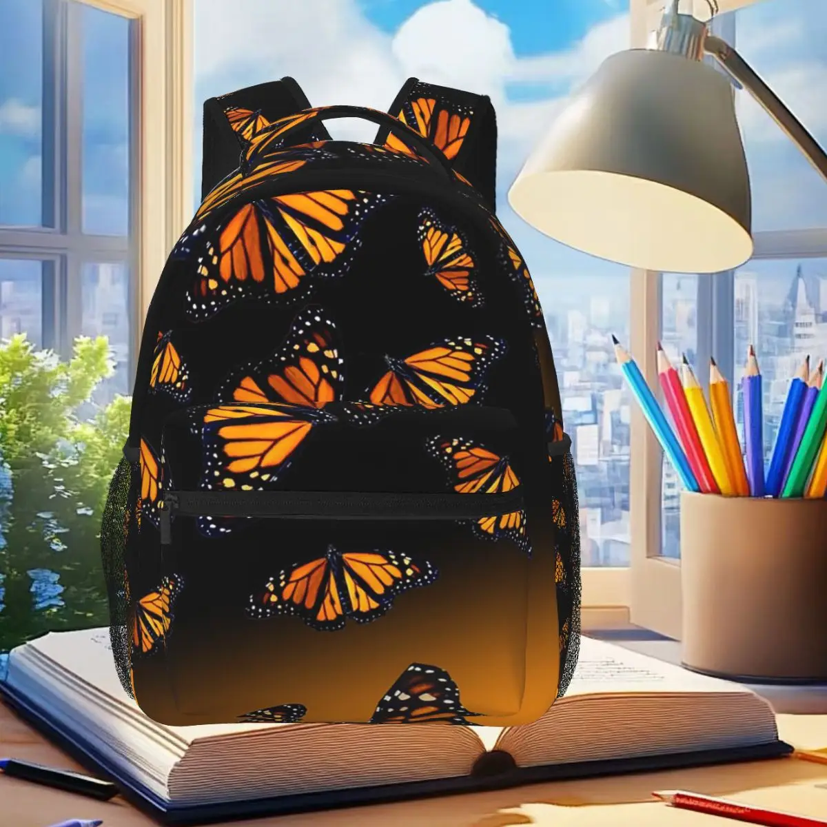 

Orange Monarch Butterflys Student Backpack School Bag Hiking Travel Daypack for Men Women Fashion Bookbag Shoulder Bags