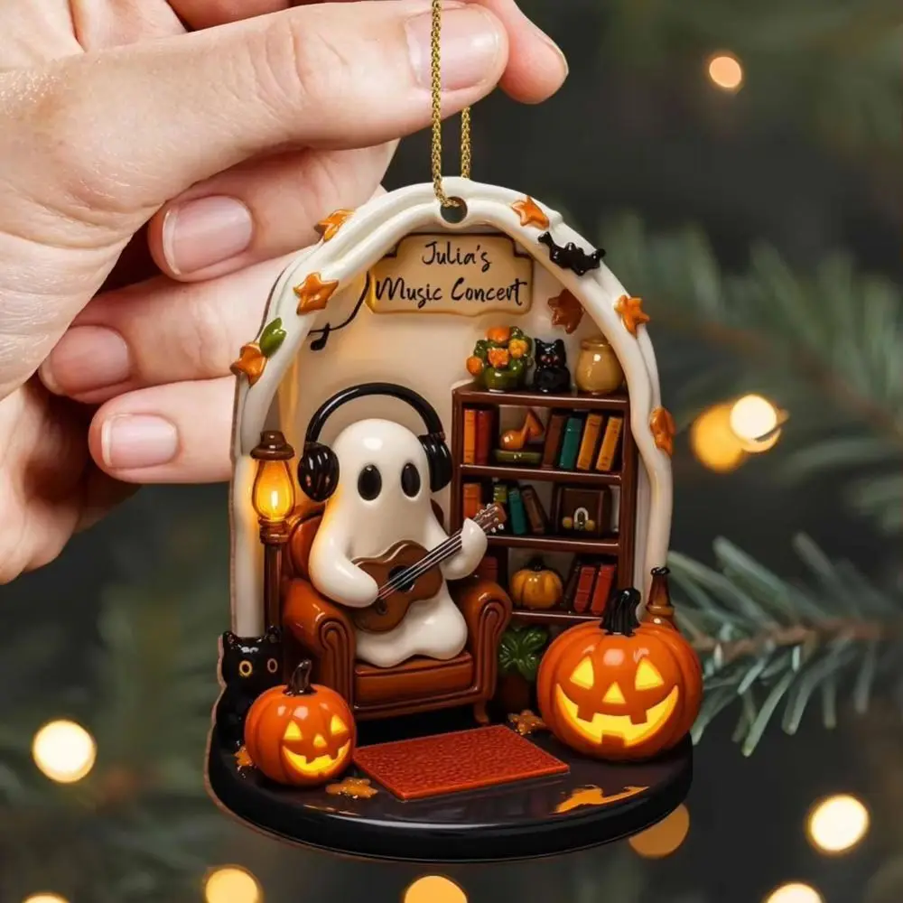 Cute Reading Ghost Halloween Ghost Ornaments 2D Flat Acrylic Pendant Halloween Hanging Party Supplies