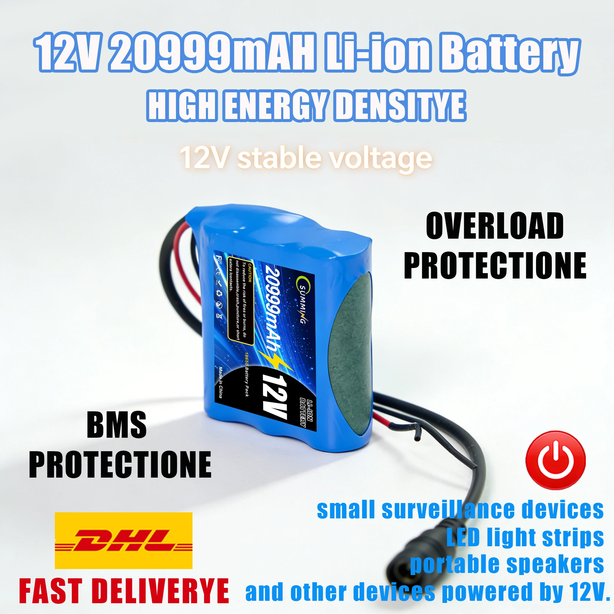 

Высокомощный аккумулятор 12В 20999мАч 3S1P Аккумуляторный блок 18650 с платой защиты BMS, суперперезаряжаемый, 12.6В DC Выходной сигнал