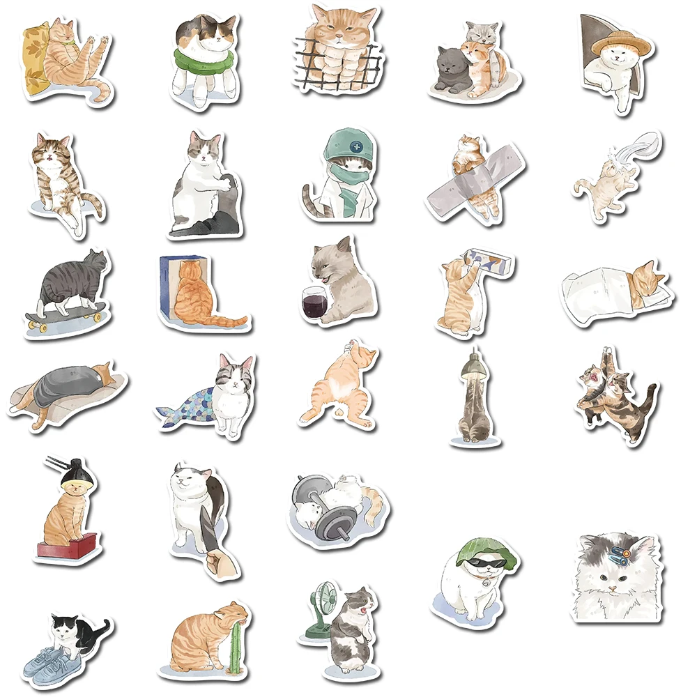 10/50/103pcs Kawaii Cat Cartoon Sticker Cute Animal Decals Kids Toys DIY Scrapbook Laptop Stationary Guitar Suitcase Car Sticker