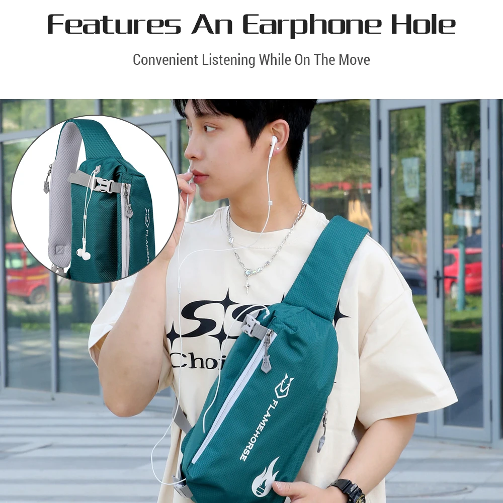 Crossbody Sling Bag Ultralight Waterproof Nylon Chest Shoulder Bag with Earphone Hole Perfect Travel Companion for Men and Women