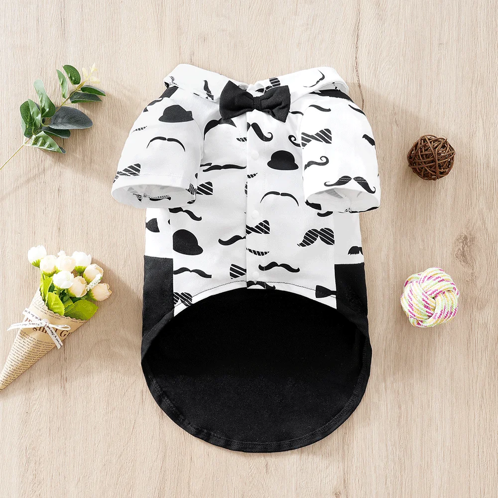 Mustache Pattern Gentleman Style Pet Dog Clothes Wedding Shirts Dog Cat Bow Tie Shirt Apparel Puppy Clothes for Small Medium Pet