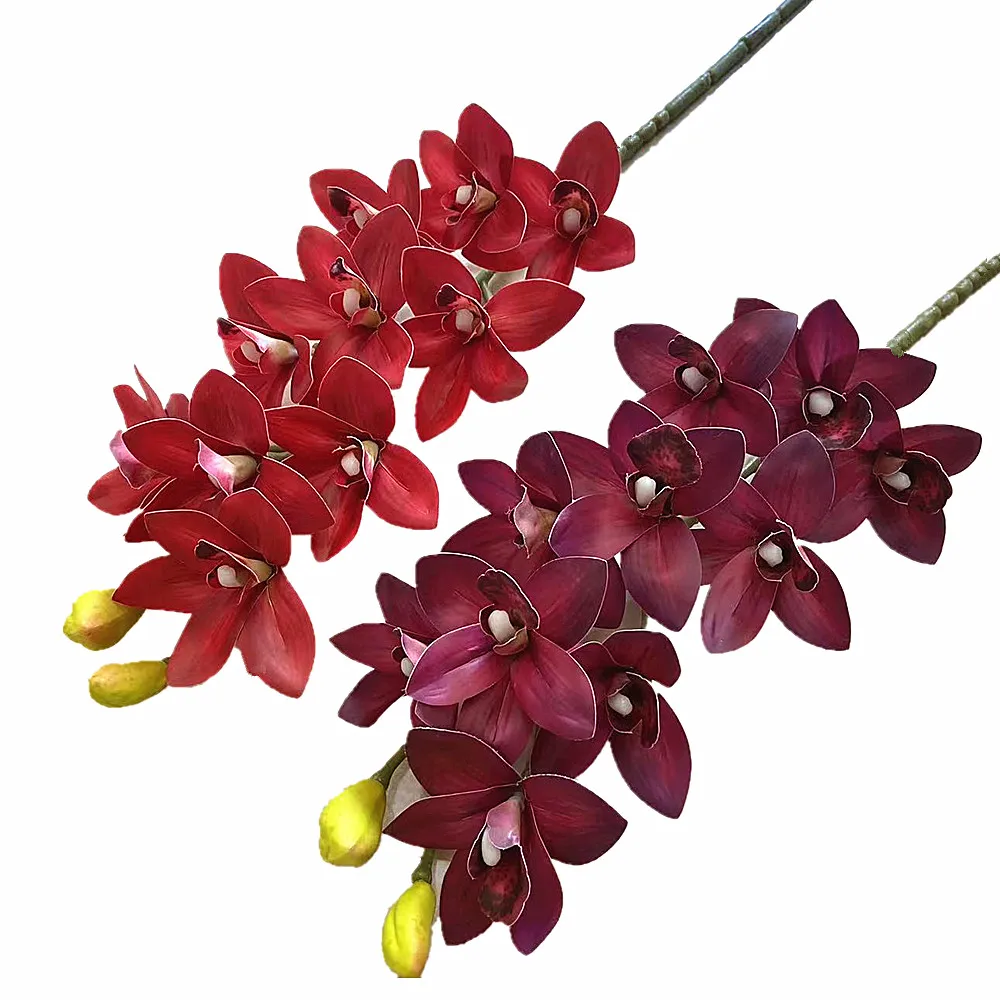 10pcs Artificial Cymbidium Hookerianum 10 Heads Latex Vanda Cymbidium Tropical Phalaenopsis Tiger Orchid Plant