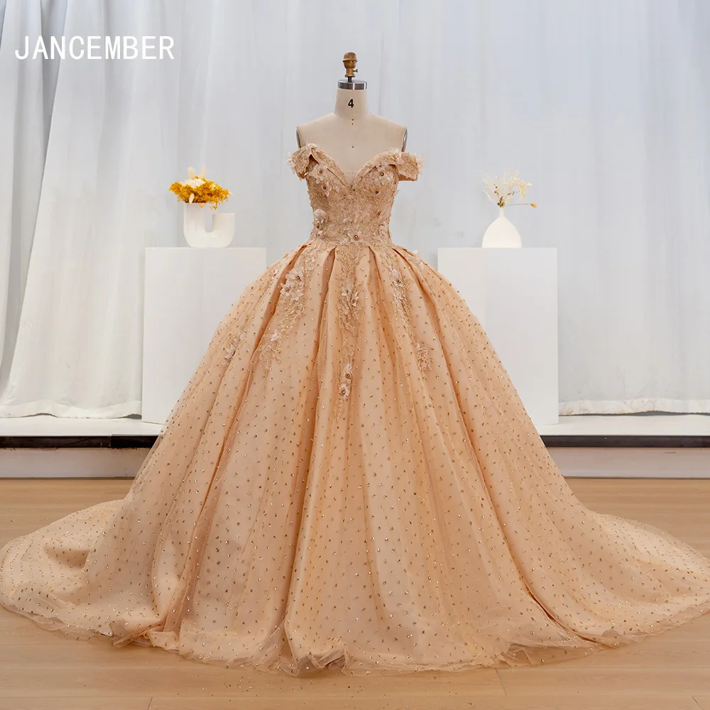 

High Quality Quinceanera Ball Gown Lace Up V-neck Organza Sequins Crystal Prom Dresses Short Sleeves Sweet 16 Dress Vestidos