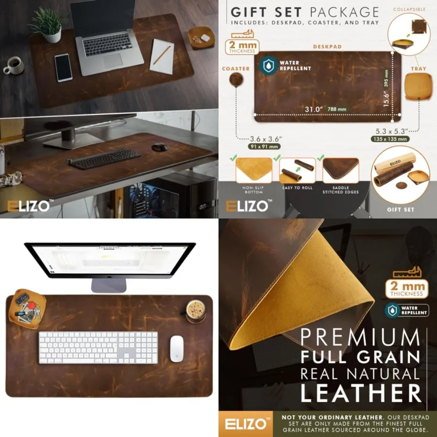 Real Leather Desk Mat Set 32x16 Large Desk Cover Desk Blotter Protector Computer Gaming Mouse Pad Table Laptop Office Desktop A