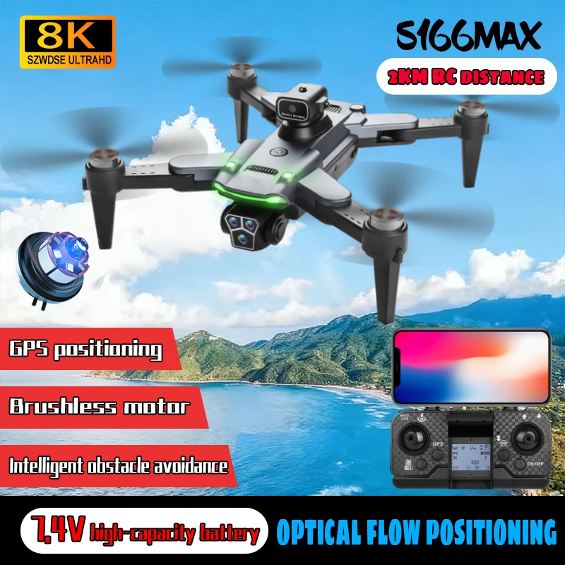 

НОВЫЙ S166 RC Дрон 2,4G WIFI FPV Профессиональный 8K Аэрофотосъемка Пульт дистанционного управления Самолет HD Двойная камера Квадрокоптер Мальчик ToyGift