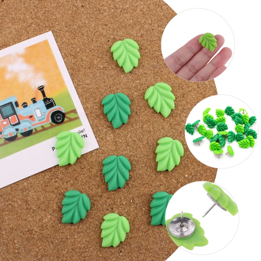 Leaves Green Thumbtacks Resin Cute Plant Press Pins Photo Wall I-shaped Nails 30pcs Portable Leaf Pushpins Home Accessories