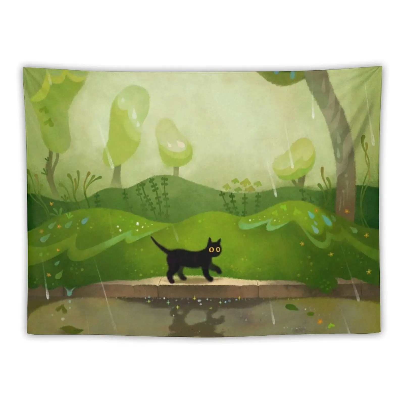 Kitty on a rainy day Tapestry Mushroom House Decoration Room Decorator Tapestry