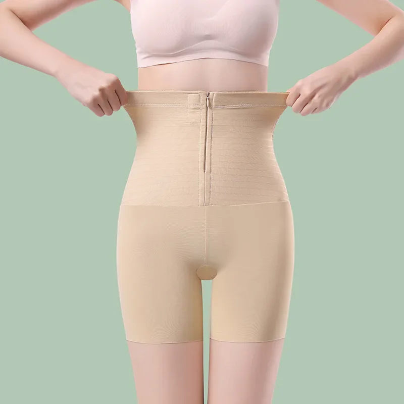 High-waisted Zipper Hip-lifted Belly Pants Postpartum Contouring Show Slim Belly Tucking Tummy Boxer Panties Shapers Women