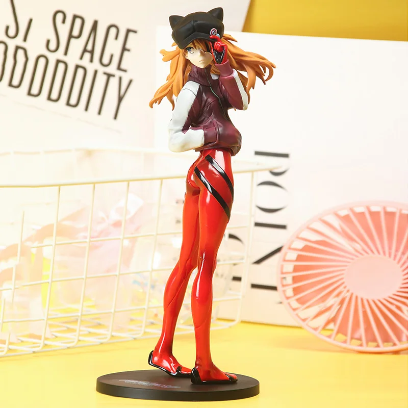 24CM Anime NEON GENESIS EVANGELION EVA Asuka Langley Soryu Cat ear cap Figure PVC Model Toys Doll Collect Ornaments Gifts