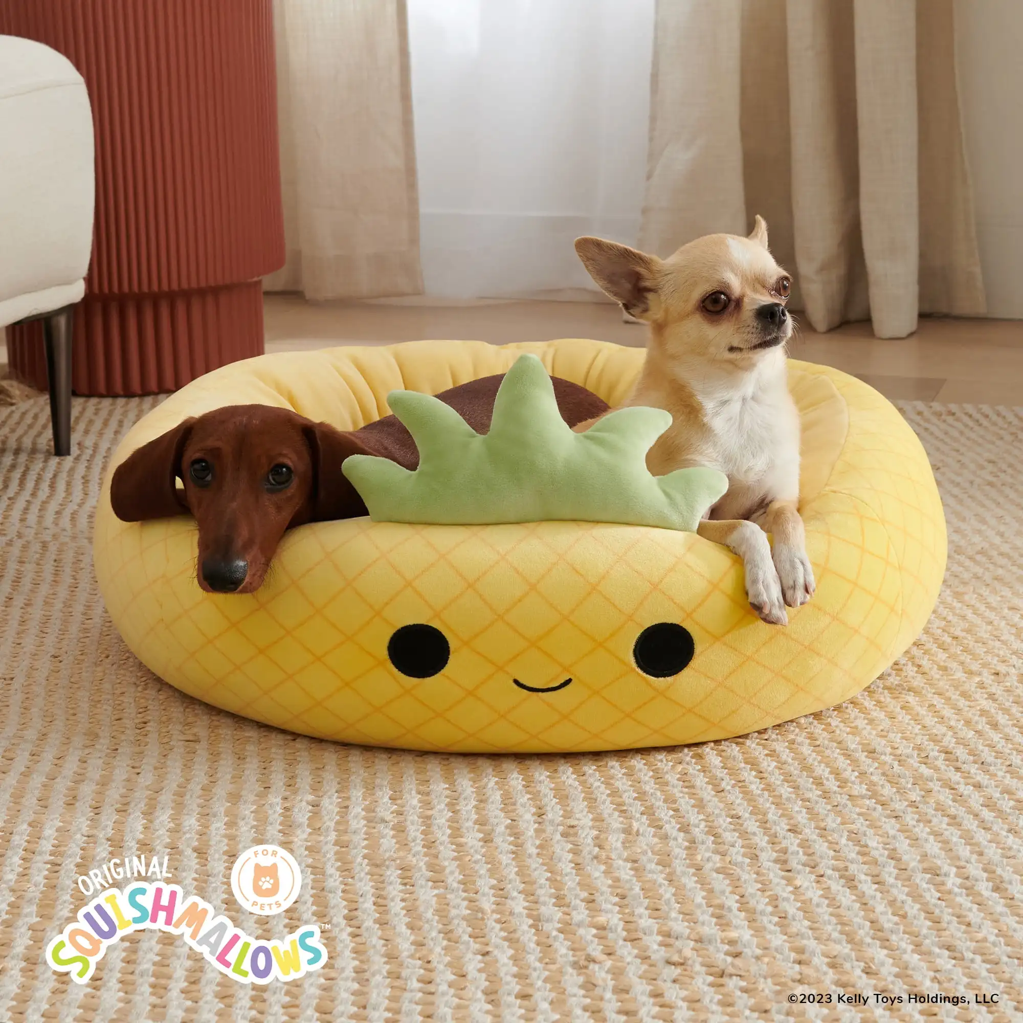 

24 inch Yellow Pineapple Pet Bed - Medium Ultra Soft Plush Pet Bed