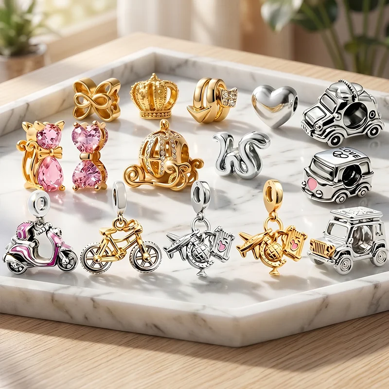 Most Popular Gold Sparkling Animals Vehicles Multiple Types Pendant Charm Bead Fit Original European Snake Bone Bracelet Jewelry