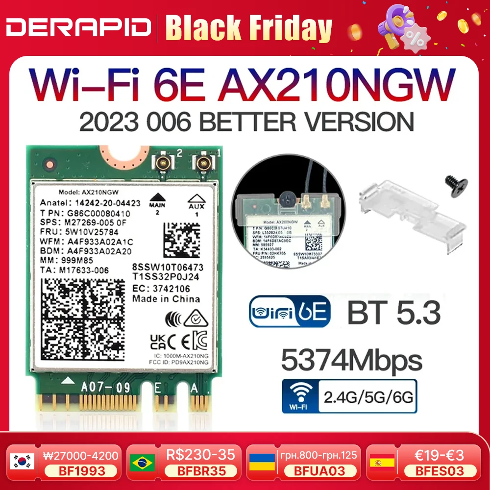 Dual Band  AX210 Bluetooth 5.3 Wireless AX210NGW 2.4Gbps 802.11AX Wireless Wi-Fi 6 AX200 For Intel AX210NGW M.2 WiFi Card