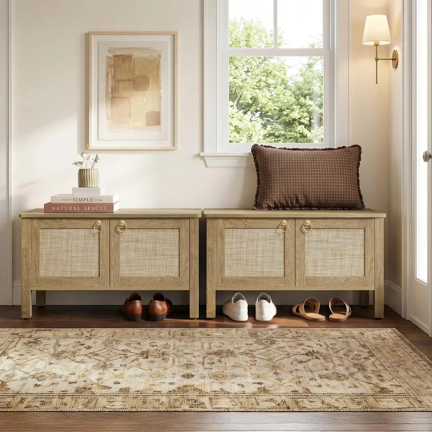 Rattan Storage Bench Chest With 2 Safety Hinges For Entryway Bedroom Living Room, Customized