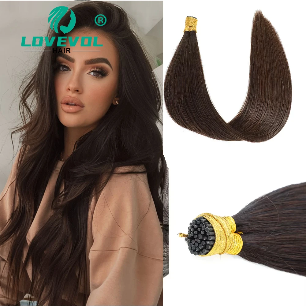 

Lovevol I Tip Наращивание волос Человеческие волосы Темно-коричневые 100 прядей человеческих волос Fusion Прямые кончики палочек Настоящие человеческие волосы