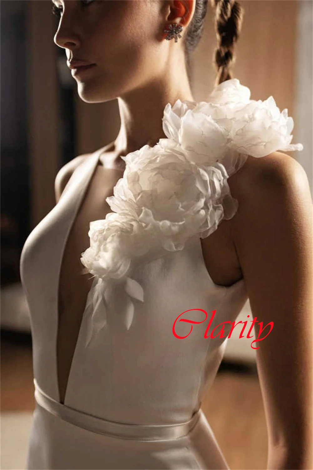 

Customized White Satin Halter Back Slit Mermaid Evening Dress Ruched Appliques Sexy Fashion Prom Dress Vestido De Festa