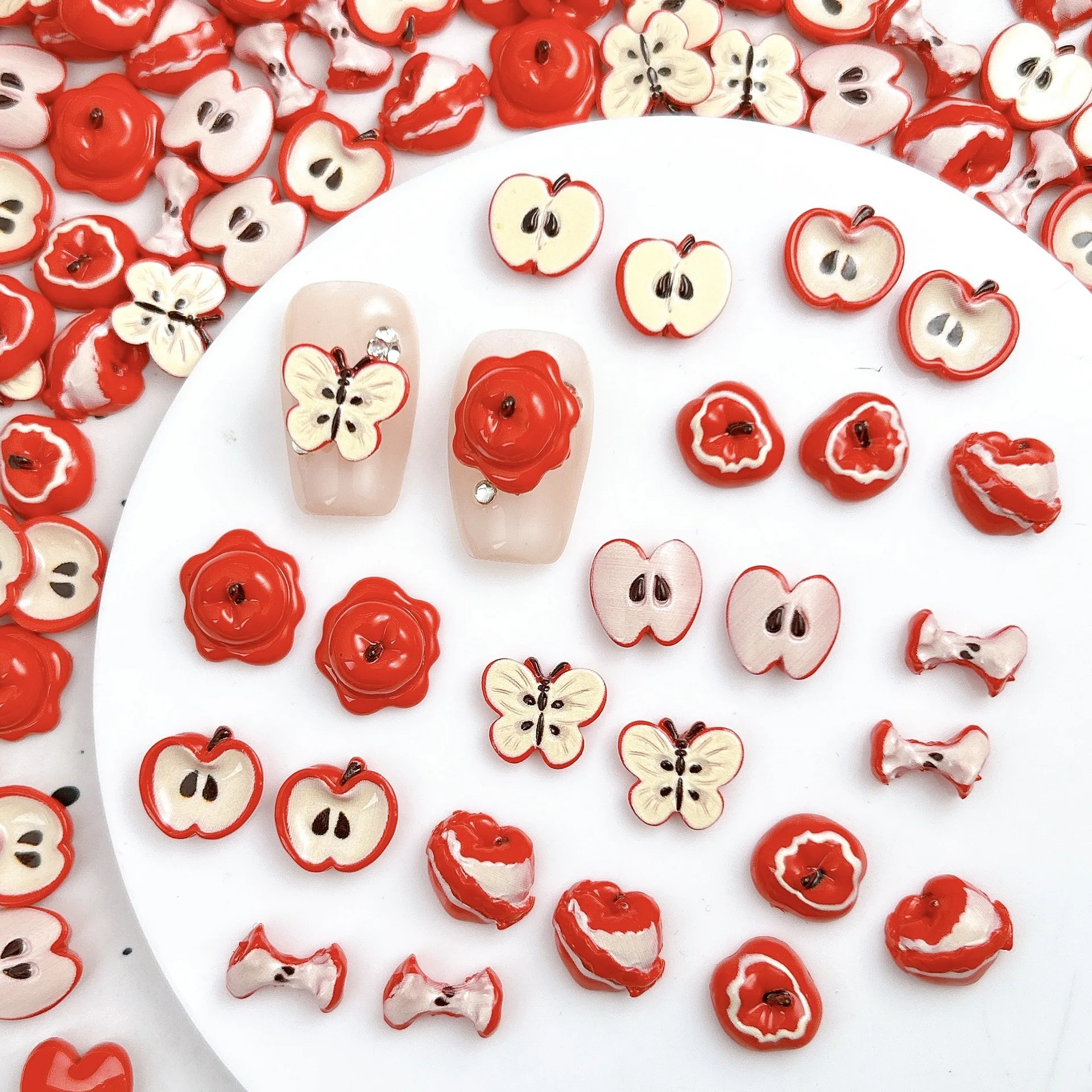 100 Ken Novos acessórios para unhas, fofo e fresco, meia maçã, resina, vento doce, material de uso de unhas