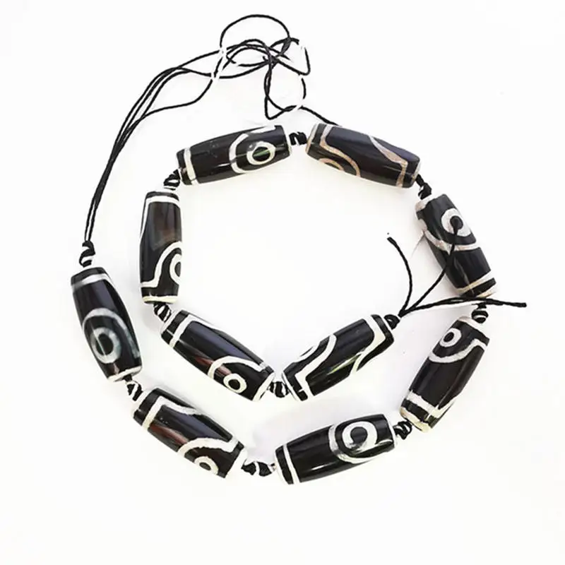 

10PCS Tibetan 2-Eye Dzi Shuttle Bead 30mm Black White Agate Dzi Beads TSB0162
