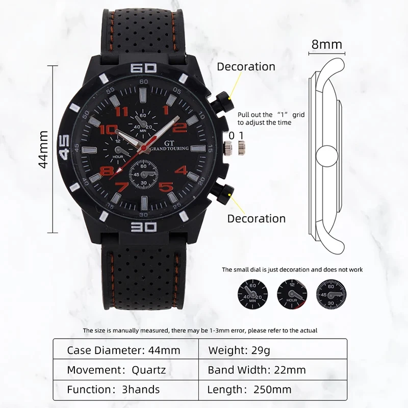 FashionBlack Leather Quartz Watch For Men Personality Round Watch Dial Watch Bracelet Set