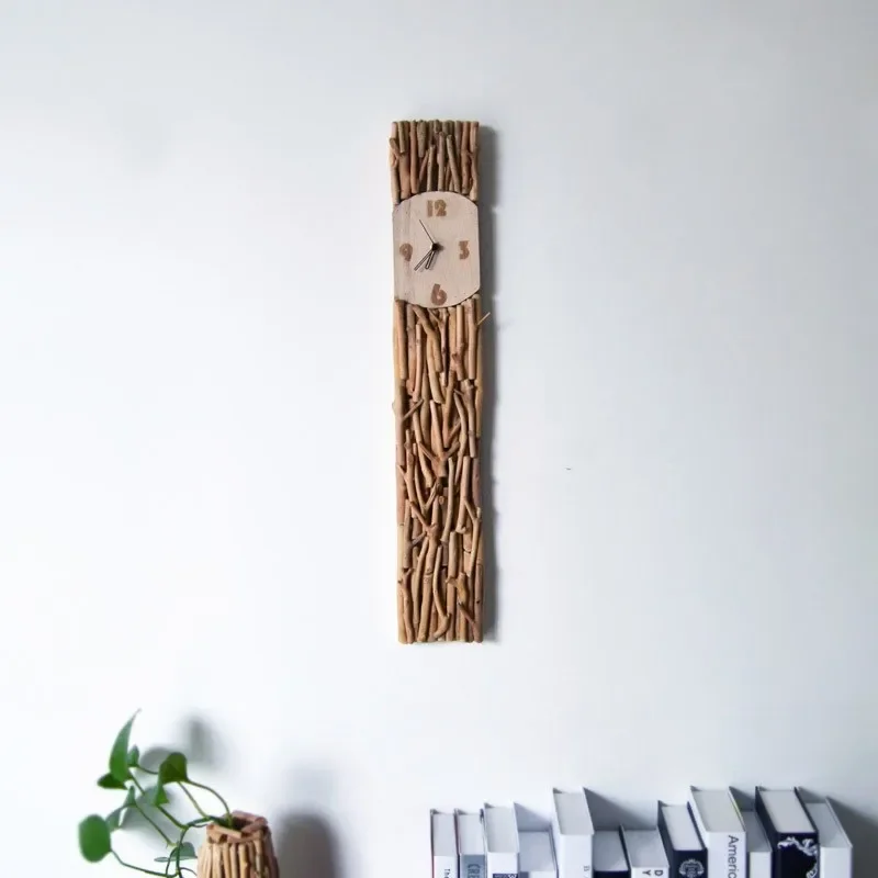 Pure handmade solid wood silent wall clock living room household rectangular clock modern simple wall decoration creativity