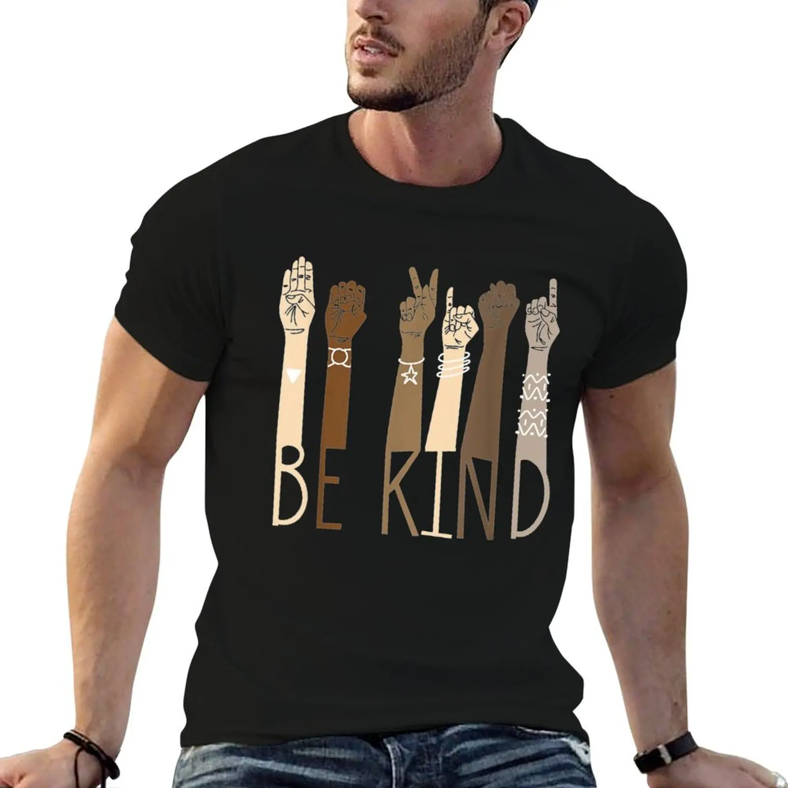 Be Kind Sign Language Hand Talking Teachers Interpreter T-Shirt vintage oversizeds workout shirts for men