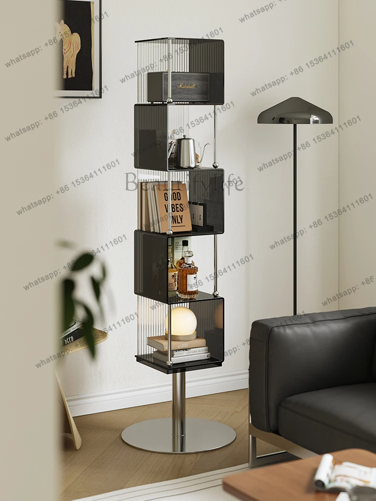 Modern minimalist acrylic rotating bookcase floor rack display locker
