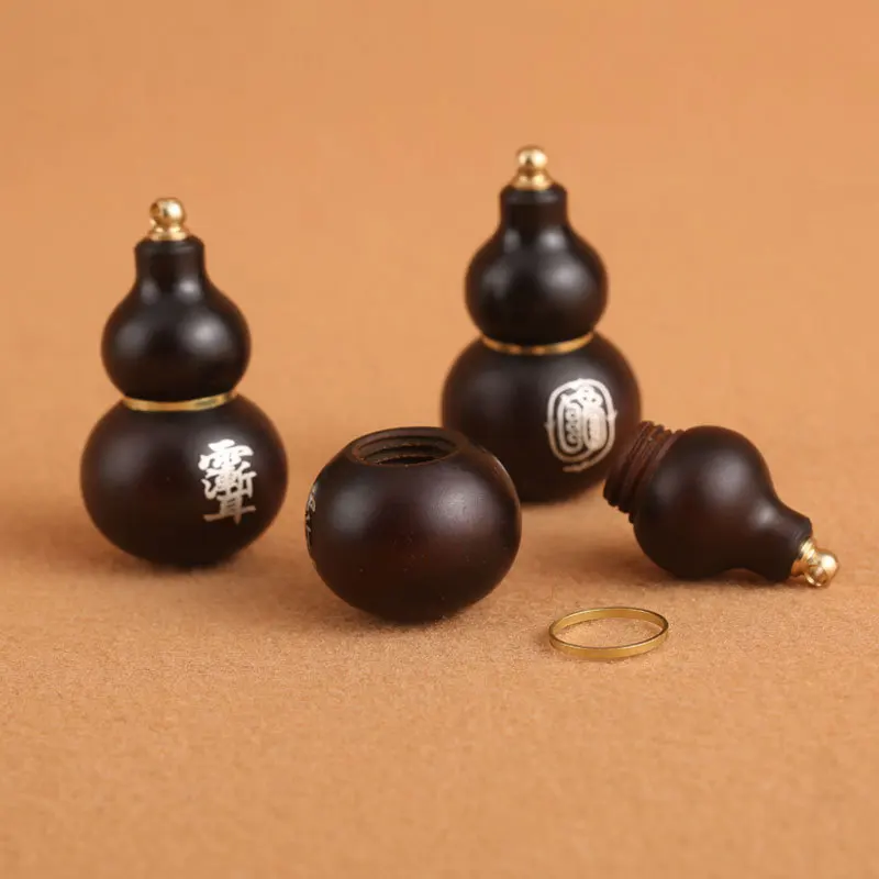 YNO Chinese Traditional Luck Thunder Struck Jujube Wood Gourd Pendant 925 Silver Inlaid Taoist Zi Wei Talisman Can Hold Cinnabar 2