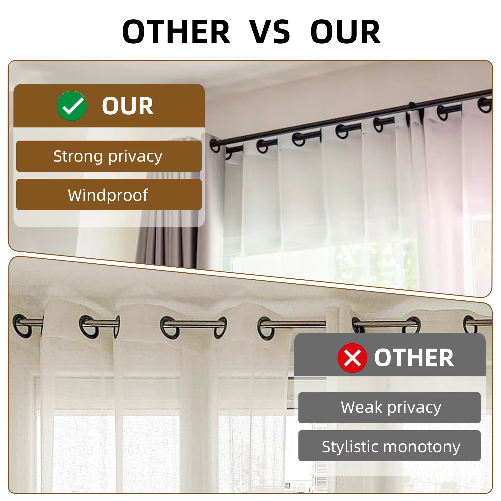 Industrial Double Curtain Rods for Windows, Adjustable Telescoping 1 Inch Black Double Curtain Rod Set Heavy Duty