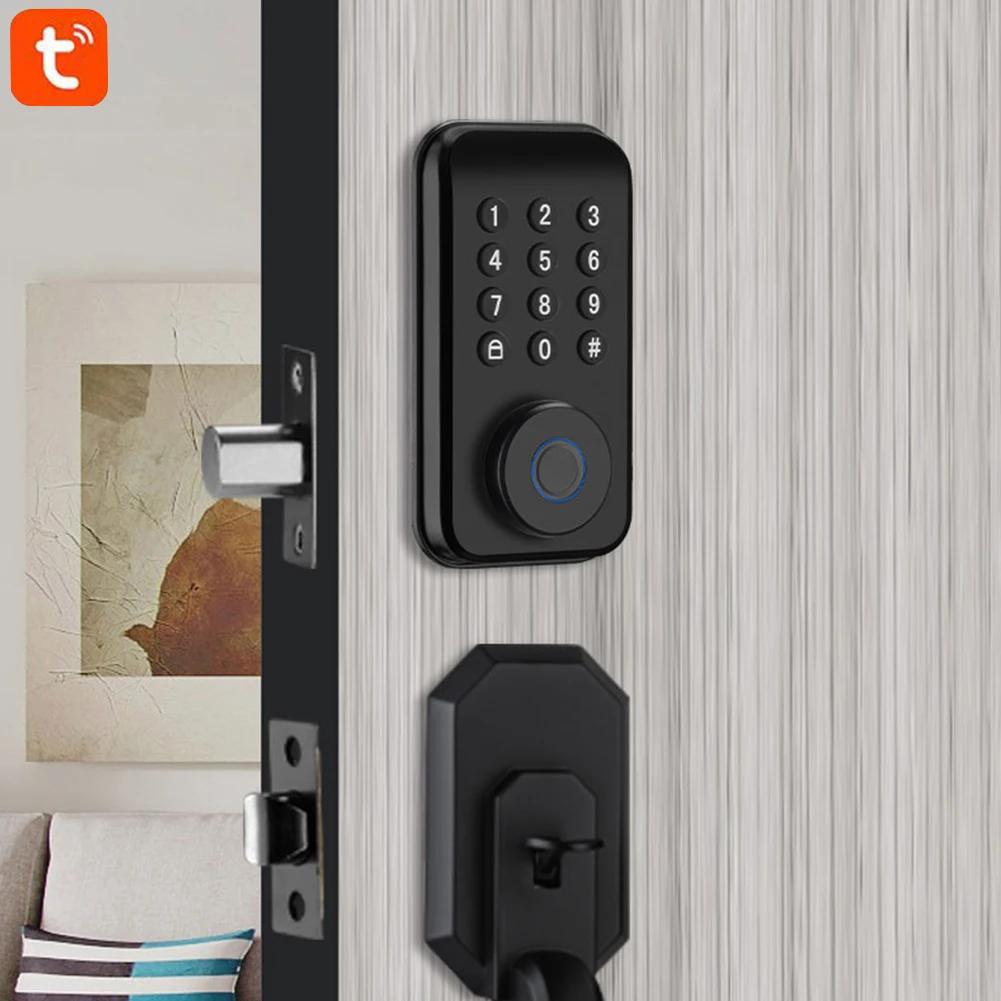 Door Lock ForTuya SmartLife APP Bluetooth Smart Remote Control Fingerprint Password Automatic Latch Motor Lock with Keypad