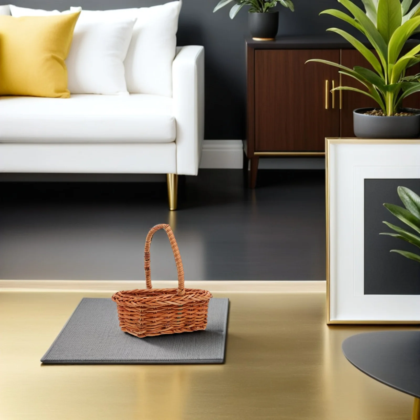 

4Pcs Mini Handled Flower Baskets - 4.13x3.54x2.36in Woven Rattan Decor - Cute Picnic Party Favors - Dollhouse Fairy Garden