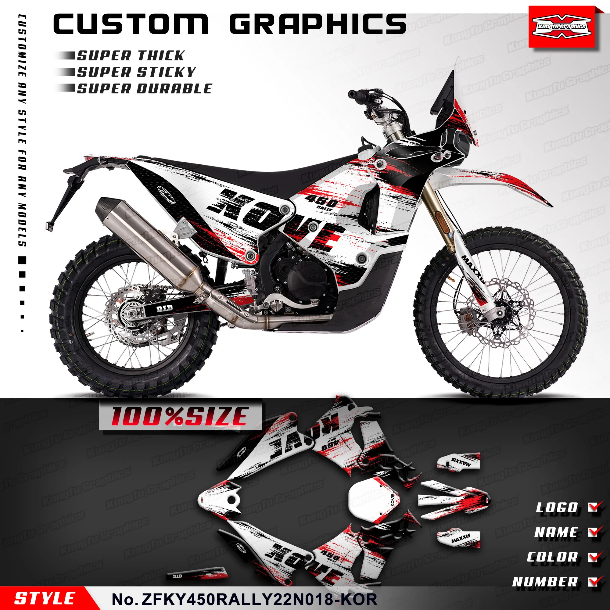 

Наклейки для гонок KUNGFU GRAPHICS, наклейки на мотоцикл для KOVE 450 Rally 2022 2023 2024, восстановление, ZFKY450RALLY22N018-KOR