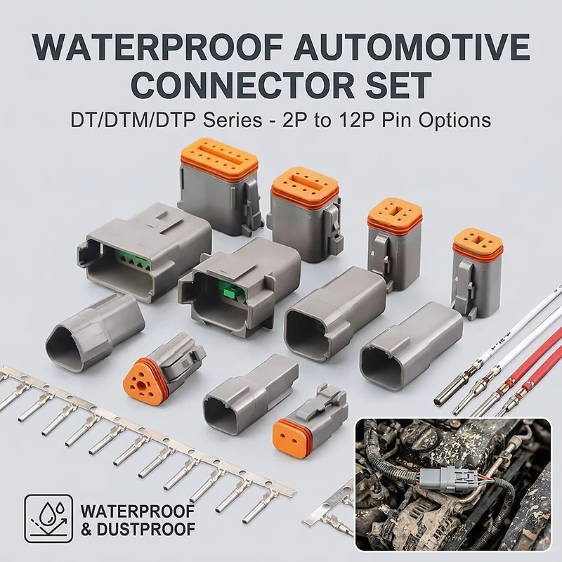 20Sets DT DTM DTP DTF Waterproof Connector Flange Mount Male & Female Terminal for Automotive, Truck (DTM04-2/3/4/6/8/12)