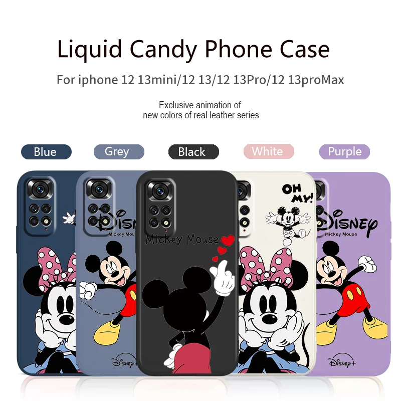 Mickey Minnie fashion Phone Case For Xiaomi Redmi Note 12 11 11S 10 10S 9 9S 9T 8 8T 7 5 Pro Plus Liquid Rope Candy Cover Fundas