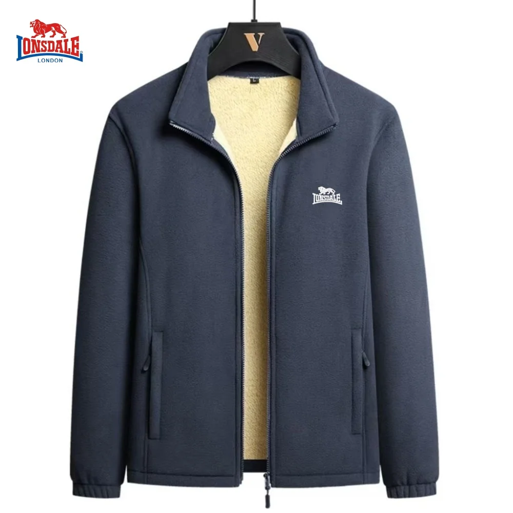 

Embroidered LONSDALE logo for men in autumn and winter, high-quality fleece thickened warm jacket top