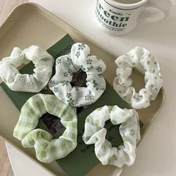 Cute Korean Fashion Preppy Style Hair Chouchou For Women Girls 5pcs Wholesale Scrunchie Set Green Blue Series Schrunchie Pack