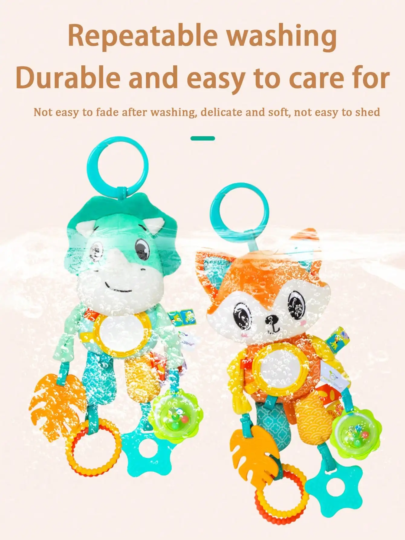 ألعاب معلقة للسيارة بعمر 0-3 سنوات من القطيفة على شكل حيوانات سرير معلق معلق للرياح مع ألعاب قلادة عضاضة #3