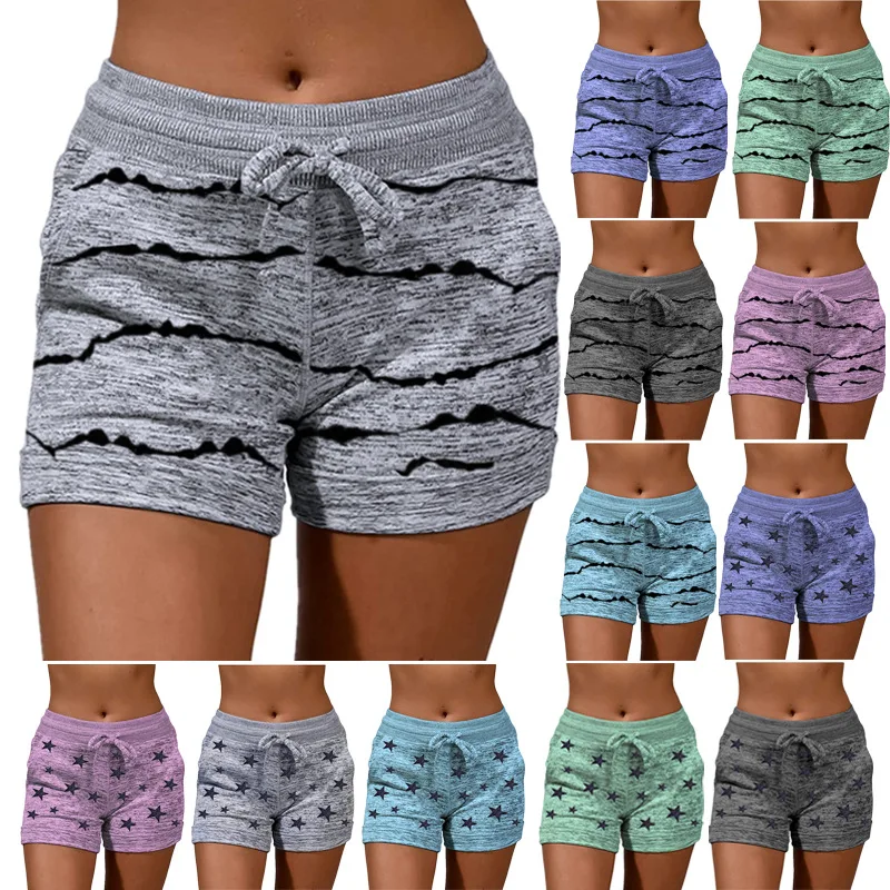 Women Striped Print Quick Dry Sport Shorts Summer Lady Drawstring Running Ride Yoga Trousers YQH-KZ20210409