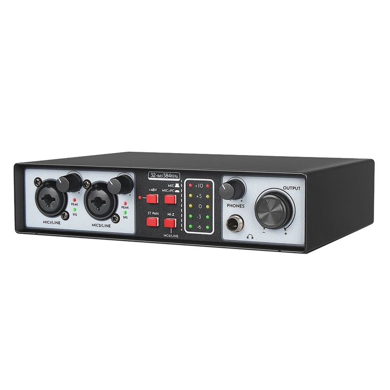 

External USB Audio Interface Sound Card 2 In 2 Out USB Computer Driver-Free Sound Card Live Recording Karaoke Mixer