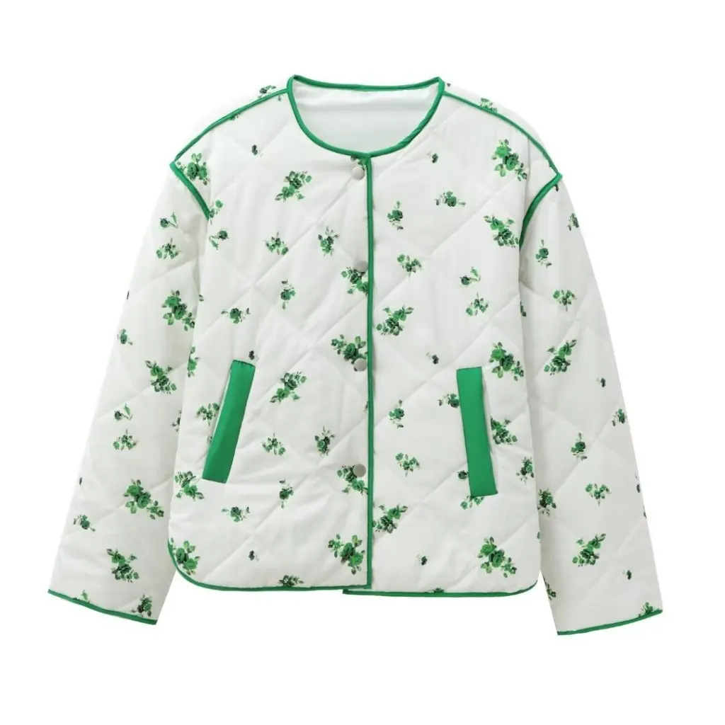 

Европейская и американская модная многоцветная куртка с джокером и цветочным принтом, хлопковая стеганая куртка с длинными рукавами, женская зимняя верхняя одежда