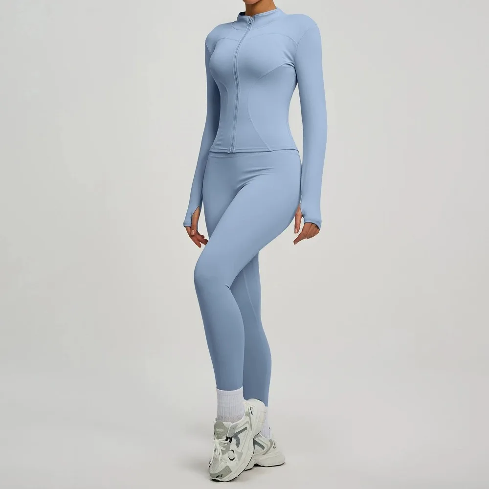 2PCS Jacket Yoga Sets Women Long Sleeve Zipper Slim Sports Shirts Hip Lifting Leggings Gym Set Fitness Running Workout Tracksuit