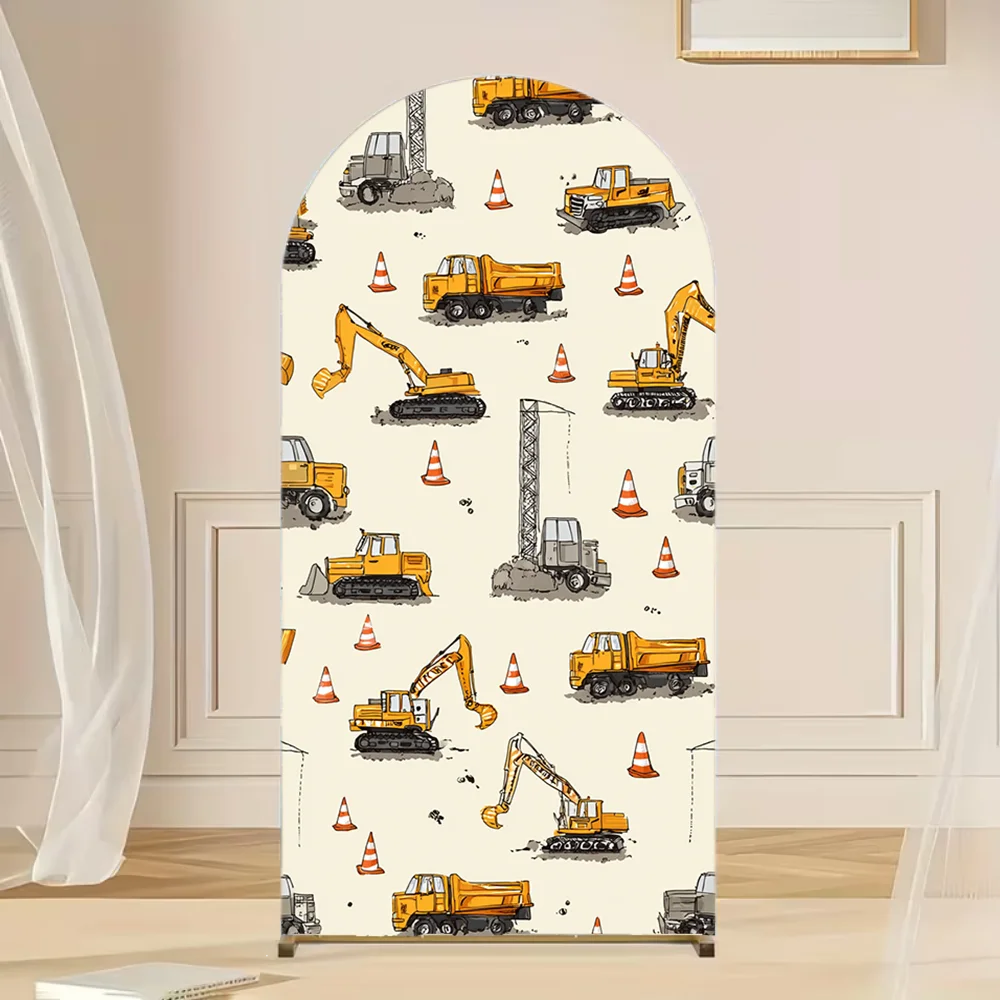 

Boy Birthday Party Supplies Under Construction Arch Backdrop Cover Excavator Truck theme Baby Shower Arched Wall Banner