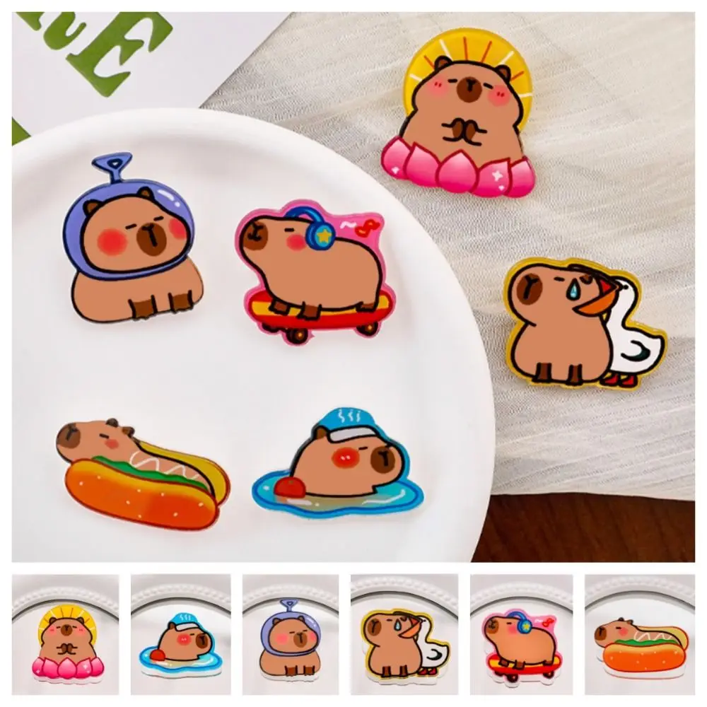 Fashion Breastpin Acrylic Capybara Pin Kapibara Cute Hot Dog Capybara Brooch Animal Creative Lotus Capibara Badge Gift