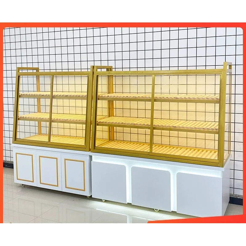 custom.Factory Direct Heavy-Duty Bread Cake Pastries Display Side Cabinet Metal Led Light Transparent Glass Dessert Pastry B