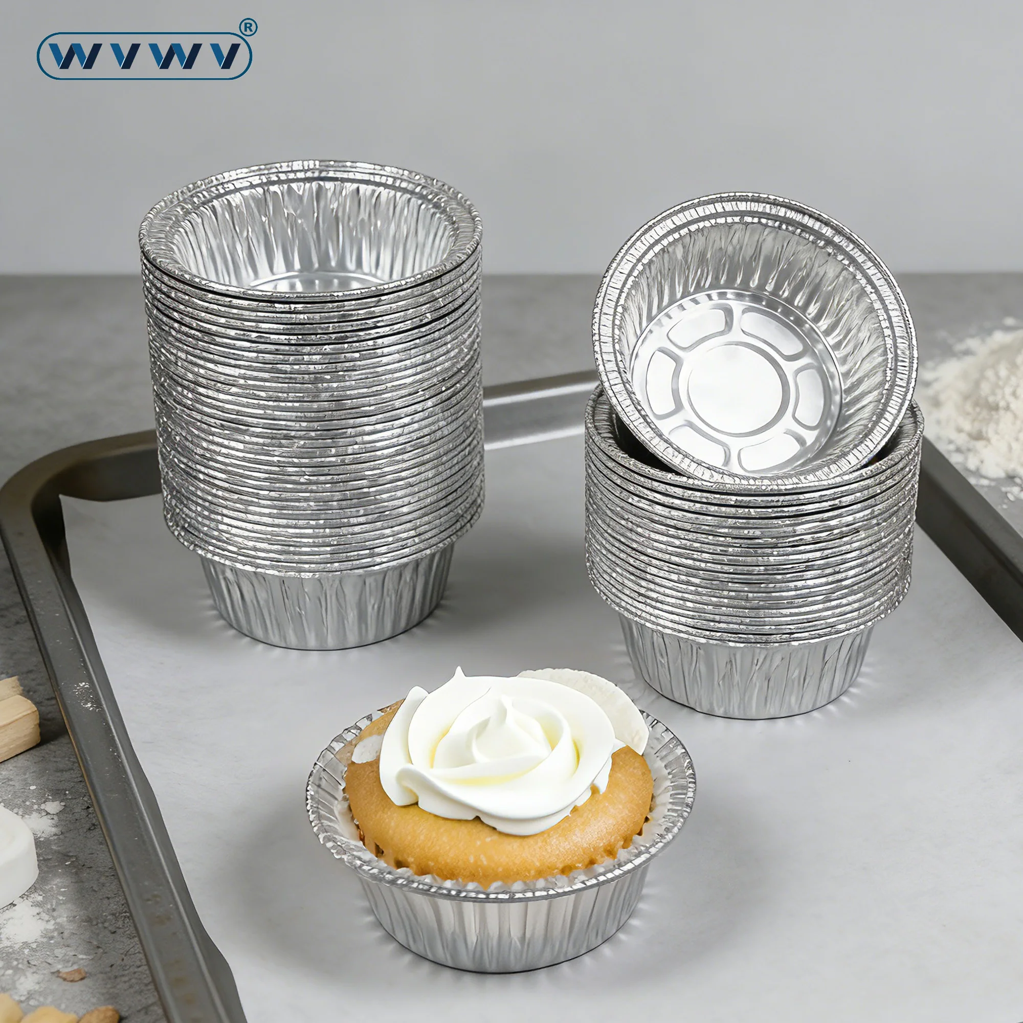 45 Stück runde Backformen aus Aluminiumfolie mit transparenten Deckeln, geeignet für Heißluftfritteusen, Öfen, Grills, Kuchen, Backwaren, Desserts und Puddings, unverzichtbare Backutensilien für die Heimküche, perfekt – Detail 2