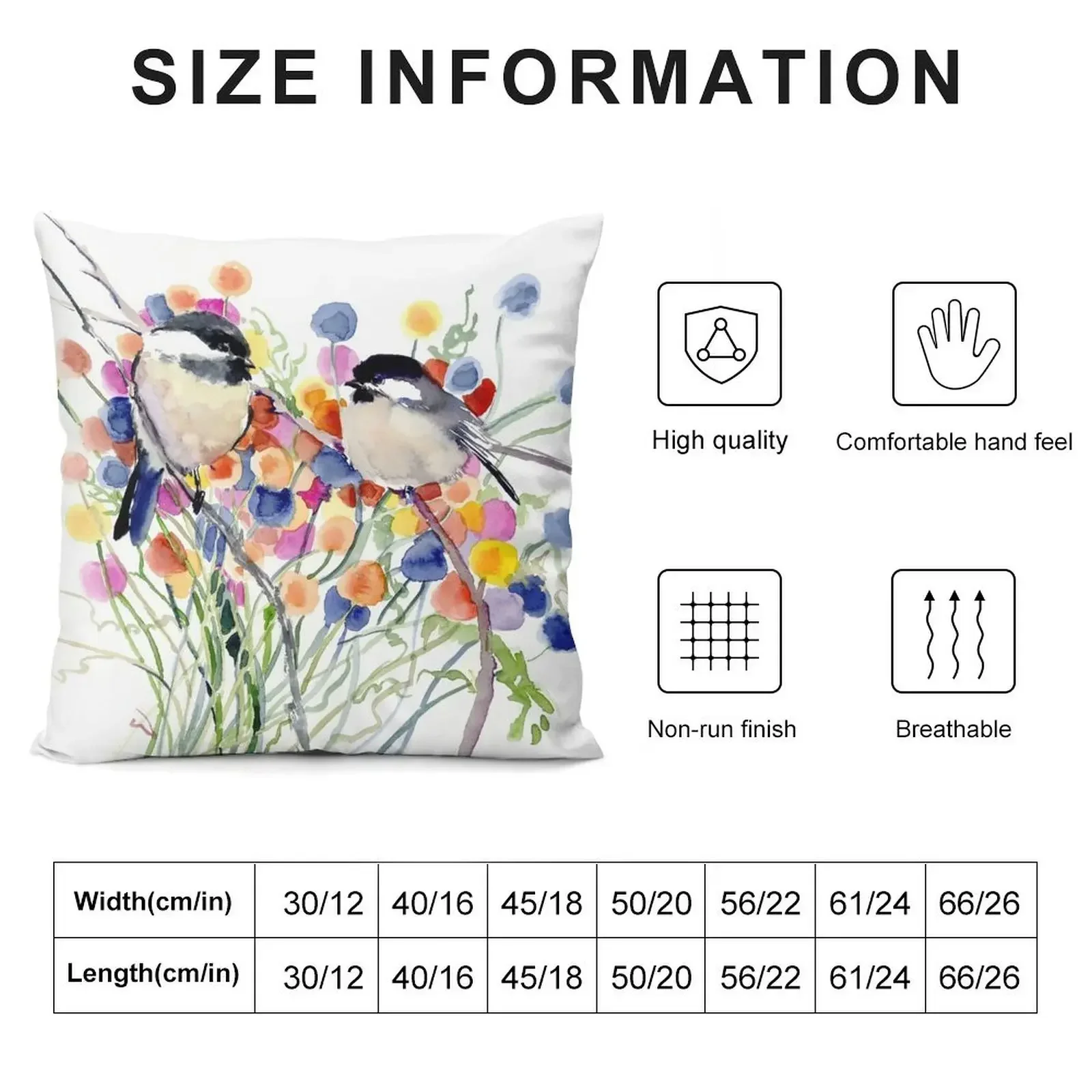 Chickadees and Flowers Throw Pillow Custom Cushion luxury decor Bed pillowcases Christmas Pillow Covers pillow