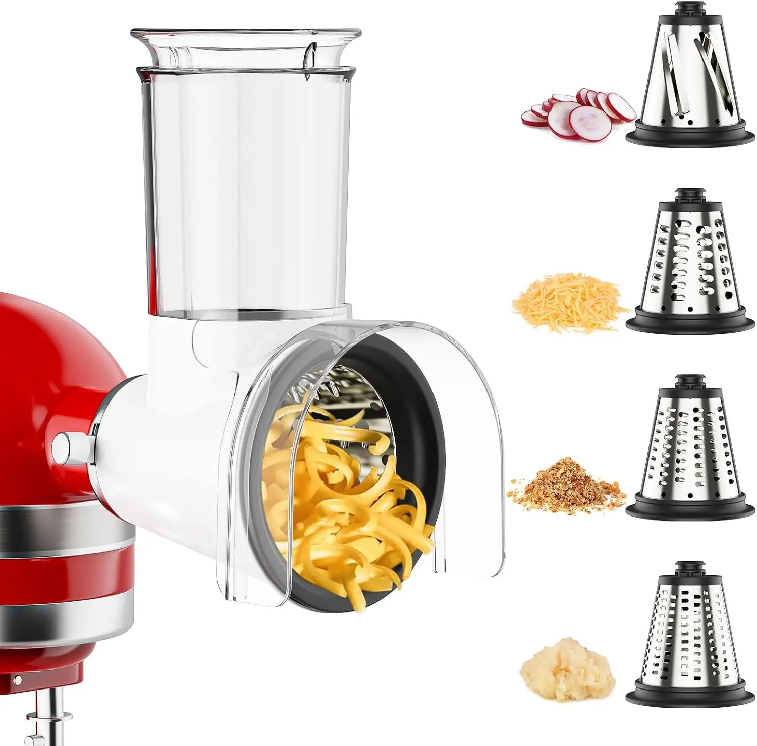 

Cheese Grater for KitchenAid Mixers, 3" Feed Chute Shredder w/ Splash-Proof Barrier, Dishwasher Safe Kitchen Aid Mixer Accessory