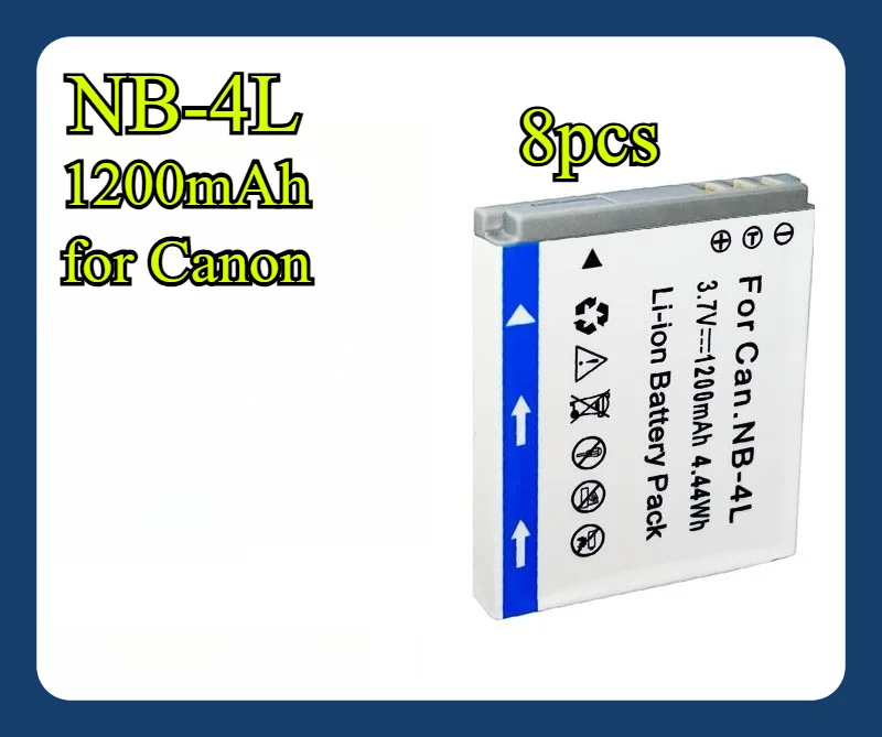 8PCS 1200mAh NB-4L Akku für Canon IXUS 130/115/220/110/117/100/230/120 Ersatz Li-Ion Akku mit Überladeschutz