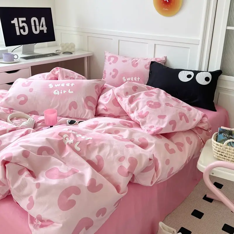 Leopard Pink Duvet Cover Set with Sheet Pillowcase Soft Cover No Filling Warm Bed Linen Twin Full Queen Size Home Bedding Set